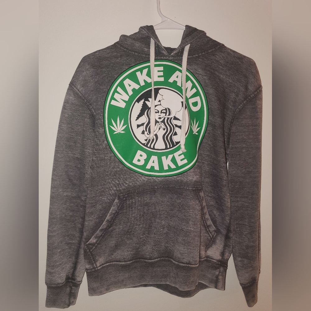 Grey Wake and Bake hoodie (Starbucks like logo) Size XS